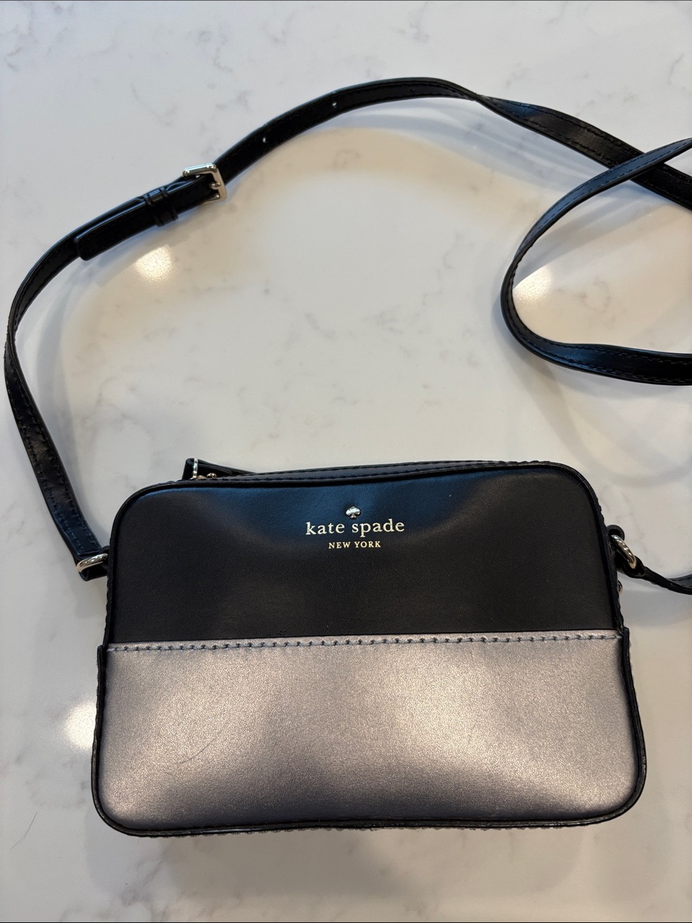 kate spade Black & Metallic Silver Leather Crossbody